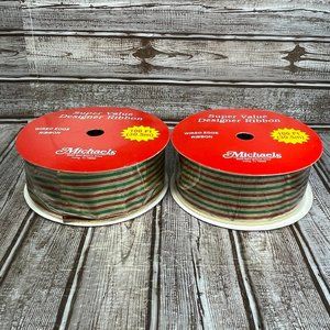 Lot of 2 MICHAELS 100' Designer Christmas Ribbon Wired Edge Ribbon 2.5" NEW